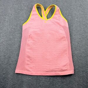 Nike Seamless Knit Tank Top Womens Medium Pink Yellow Racerback Athletic Workout